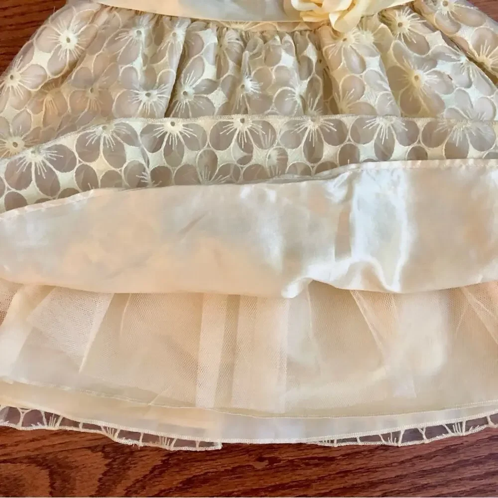 Youngland A-Line Embroidered Tulle Flower Aplique Sash Yellow Toddler Size 3